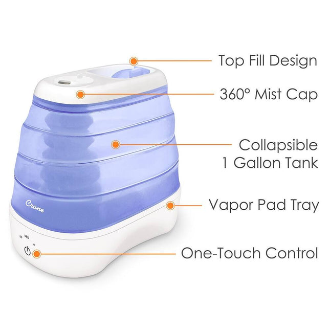 Cool Mist 1 Gallon Collapsible Humidifier Top Fill for Medium Rooms 500 sq ft