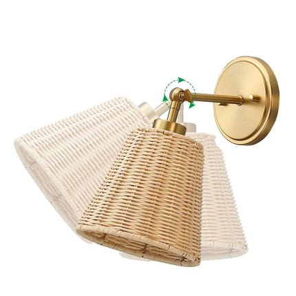 1-Light Boho Rattan Wall Sconce – Hardwired, Swivel Swing Arm