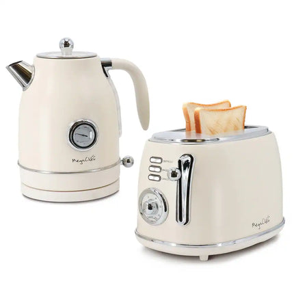 1.7 Quart Electric Tea Kettle & 2 Slice Toaster Combo Matt Cream Set