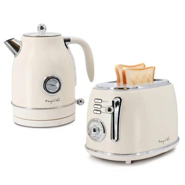 1.7 Quart Electric Tea Kettle & 2 Slice Toaster Combo Matt Cream Set
