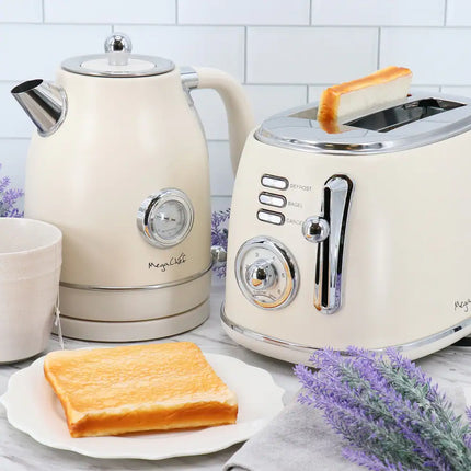 1.7 Quart Electric Tea Kettle & 2 Slice Toaster Combo Matt Cream Set
