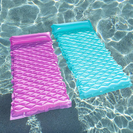 2Pcs Inflatable Floating Mat Pool Lounge Set Blue Purple Water Float