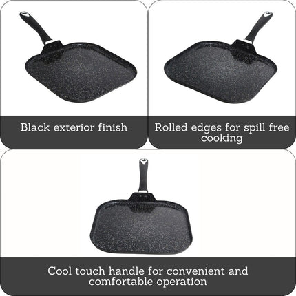 11" Bistro Aluminum Ceramic Square Griddle – Black Speckled, Cool Touch Handle
