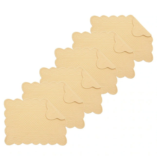 6 Pack Yellow Quilted Scalloped Placemats 13x19 All Seasons Table Mats
