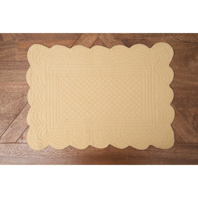 6 Pack Yellow Quilted Scalloped Placemats 13x19 All Seasons Table Mats