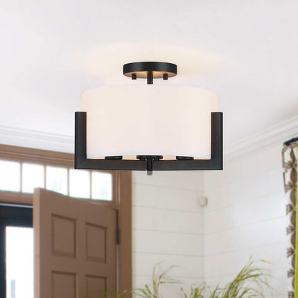 14" 3-Light Semi-Flush Ceiling Light – Matte Black with Drum Shade