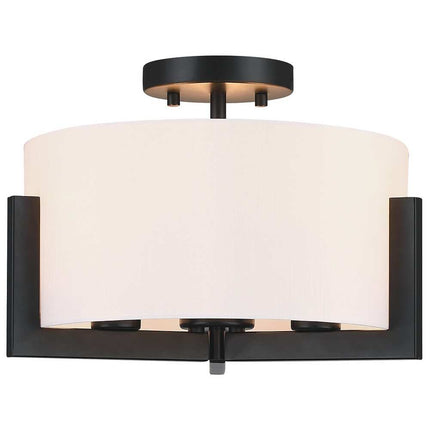 14" 3-Light Semi-Flush Ceiling Light – Matte Black with Drum Shade