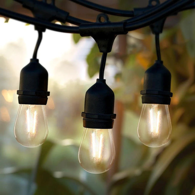 48FT Outdoor String Lights with 15 LED S14 Edison Hanging Bulbs Warm