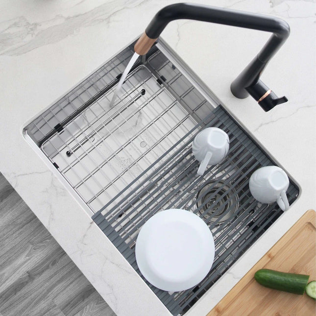16 3/4" Dark Gray Roll-Up Drying Rack for Workstation Sink Trivet Use