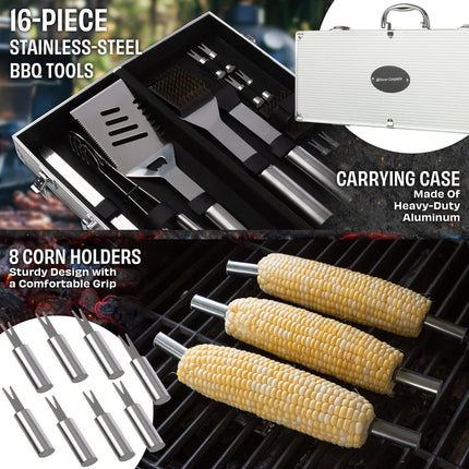 16-Piece BBQ Tool Kit – Grill Accessories Set with Aluminum Case