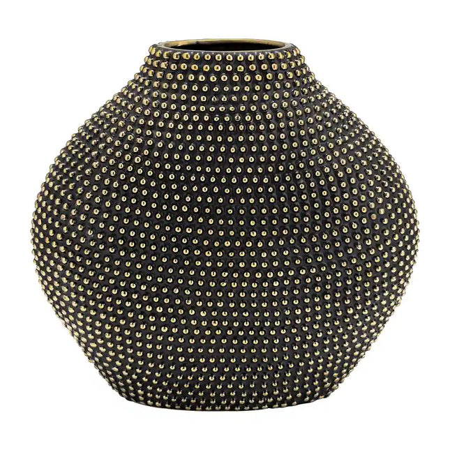 Contemporary Ceramic Beaded Vase 17x8x16 Black Decorative Table Accent