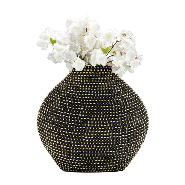 Contemporary Ceramic Beaded Vase 17x8x16 Black Decorative Table Accent