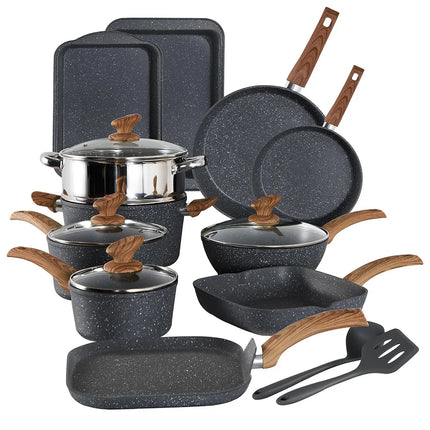 17-Piece Granite Cookware Set – Non-Stick Pots & Pans for Kitchen