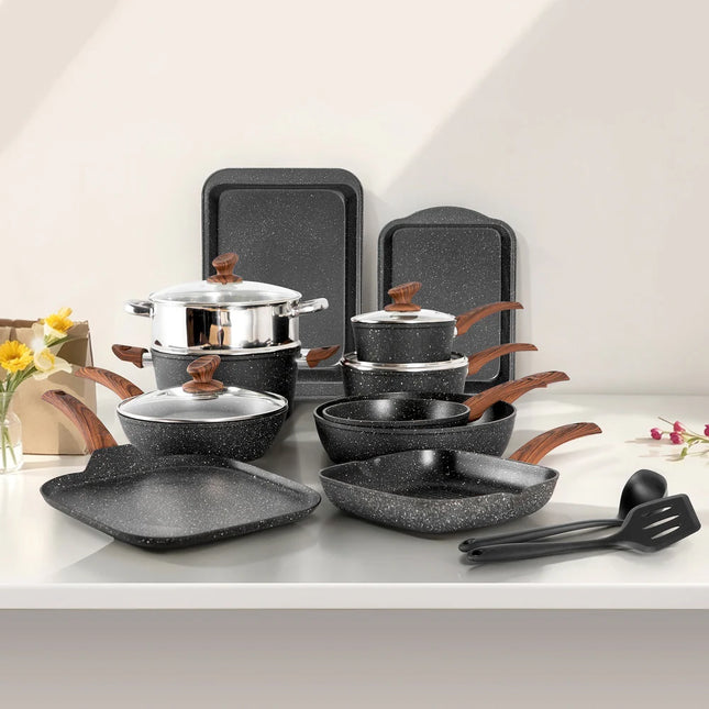 17-Piece Granite Cookware Set – Non-Stick Pots & Pans for Kitchen