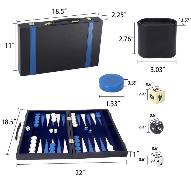 22" Premium Leather Backgammon Board – Portable Folding Game Set