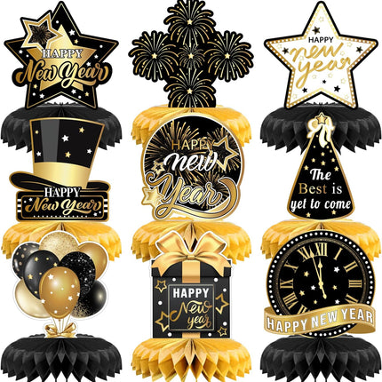 9-Piece 2026 NYE Honeycomb Centerpieces – 3D New Year Party Table Decor
