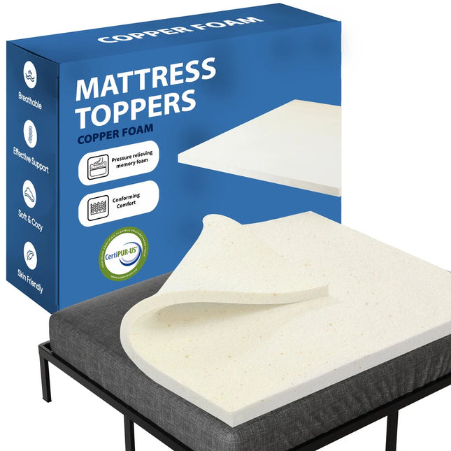 Copper-Infused Memory Foam Mattress Topper – 1", 2" & 3" Thickness Options in Beige