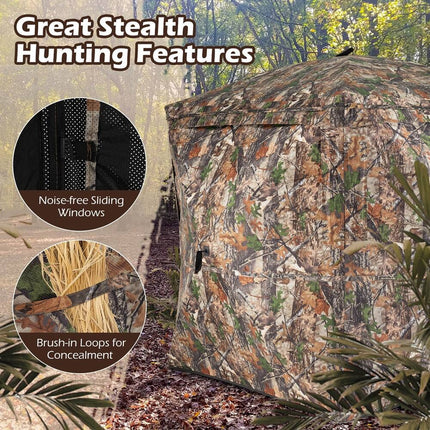 Camouflage Hunting Blind Tent 2-3 Person with Magnetic Door