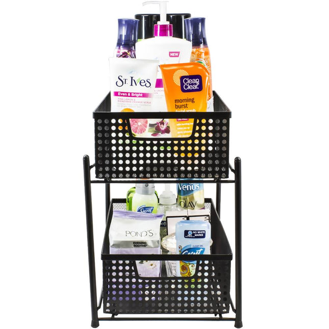 2 Tier Organizer Basket Steel Mesh Sliding Storage Rack Black Kitchen Organizer