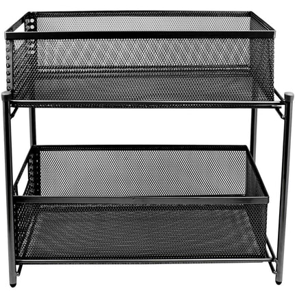 2 Tier Organizer Basket Steel Mesh Sliding Storage Rack Black Kitchen Organizer