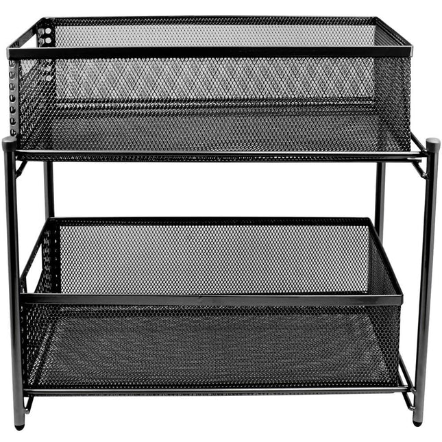 2 Tier Organizer Basket Steel Mesh Sliding Storage Rack Black Kitchen Organizer