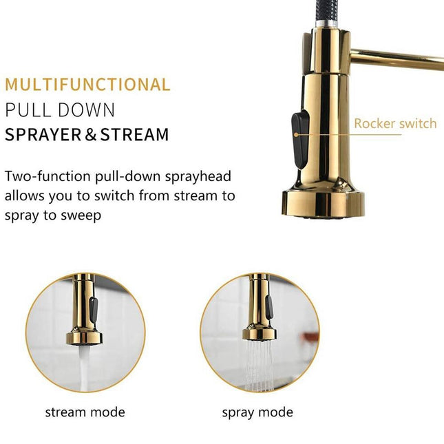 2-Function Pull Down Kitchen Faucet Swivel 1 Handle 16.3 Inch High Design