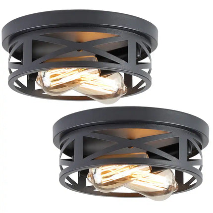 2-Light Flush Mount Ceiling Light – Black Farmhouse Style, 2-Pack