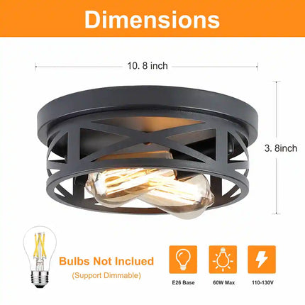 2-Light Flush Mount Ceiling Light – Black Farmhouse Style, 2-Pack