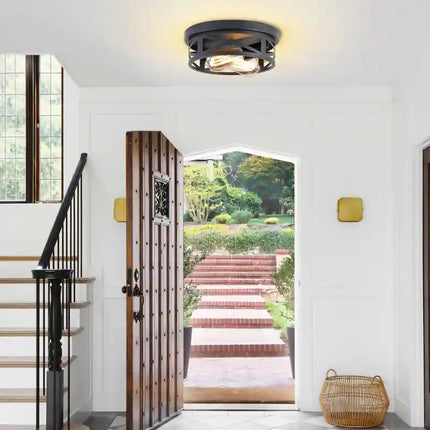 2-Pack Black Farmhouse Flush Mount Ceiling Lights Rustic Modern Indoor Light Fixtures