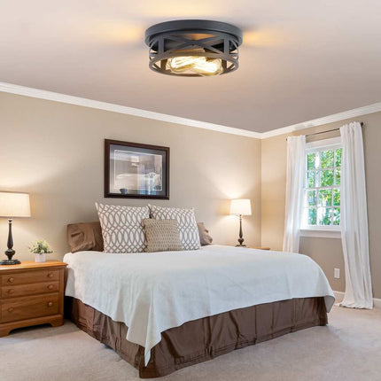 2-Pack Black Farmhouse Flush Mount Ceiling Lights Rustic Modern Indoor Light Fixtures