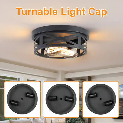 2-Light Flush Mount Ceiling Light – Black Farmhouse Style, 2-Pack