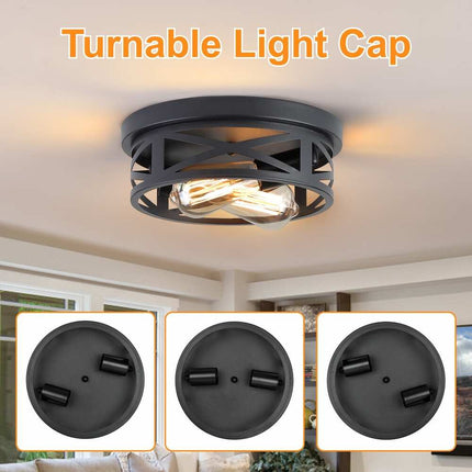 2-Pack Black Farmhouse Flush Mount Ceiling Lights Rustic Modern Indoor Light Fixtures
