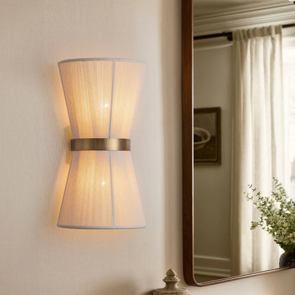 2-Light Modern Boho Ivory Rope Fabric Flush Mount Wall Sconce Up & Down Lighting