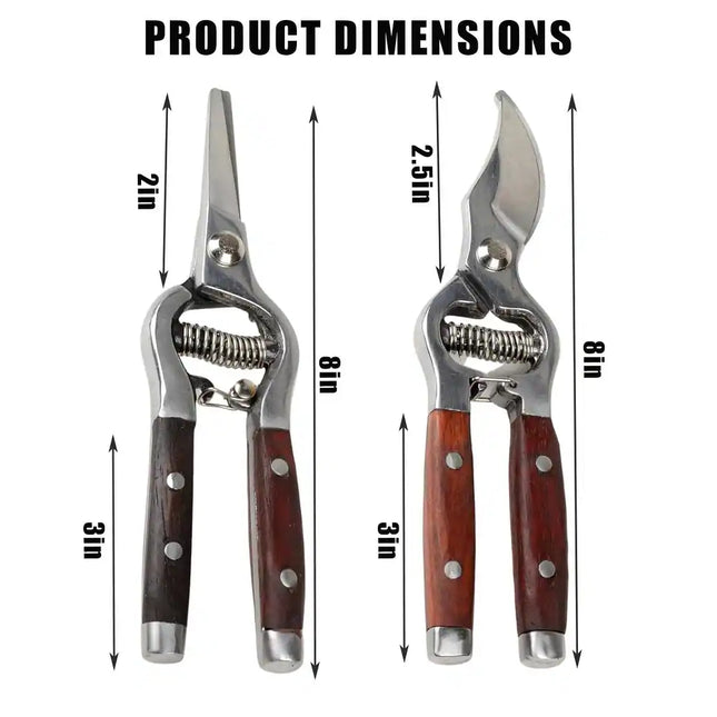 2-Piece Wood & Steel Pruning Shears Set – 8x20cm Garden Clippers