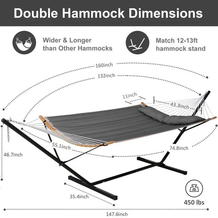 2-Person Outdoor Hammock with Stand and Pillow Heavy Duty Portable Swing