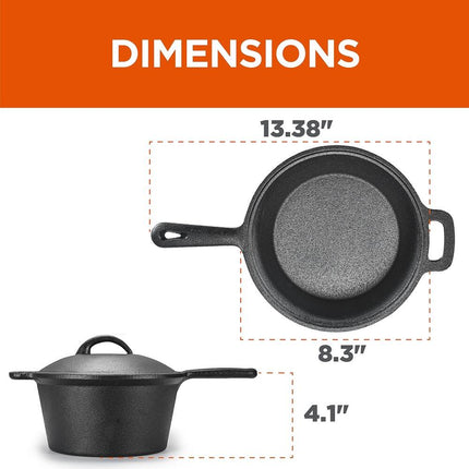 2.0 Qt Cast Iron Saucepan with Lid Heavy Duty Kitchen Cookware Pot