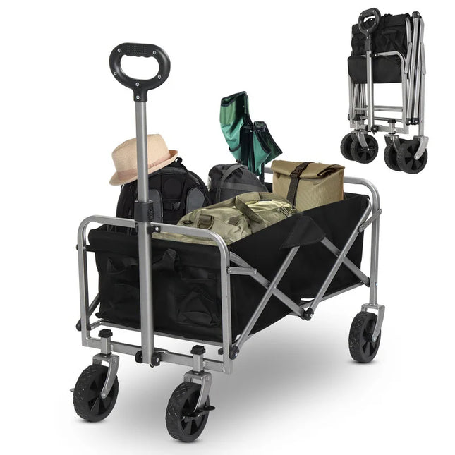 220 lbs Capacity Collapsible Steel Frame Outdoor Utility Wagon Cart Black