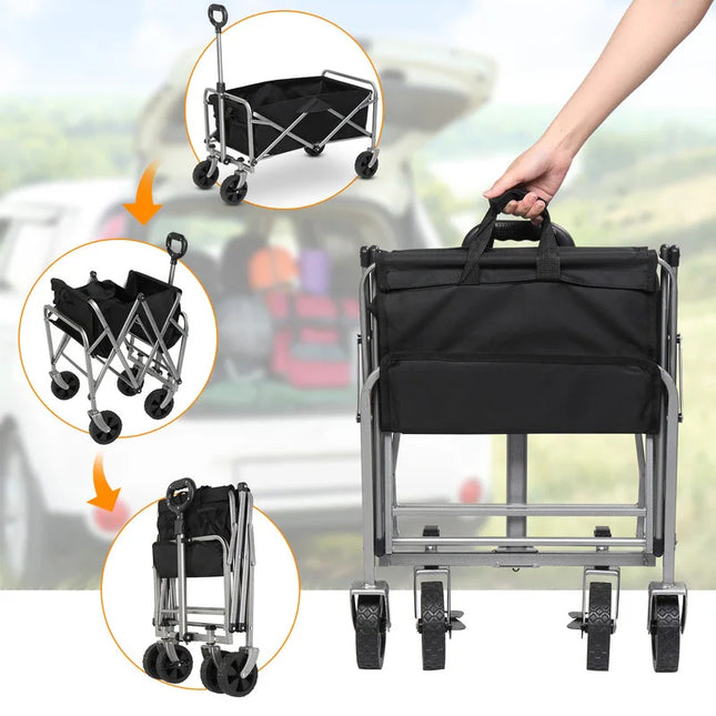 220 lbs Capacity Collapsible Steel Frame Outdoor Utility Wagon Cart Black