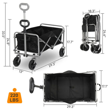 220 lbs Capacity Collapsible Steel Frame Outdoor Utility Wagon Cart Black