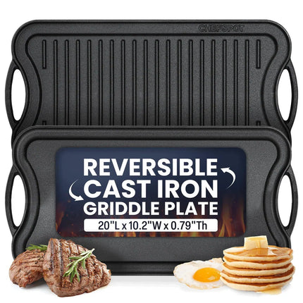 20 Inch Preseasoned Cast Iron Reversible Griddle Plate Pan Grill
