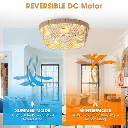 Modern Bohemian Smart Ceiling Fan 20” with Remote and Decorative Beads