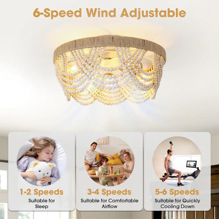 Modern Bohemian Smart Ceiling Fan 20” with Remote and Decorative Beads