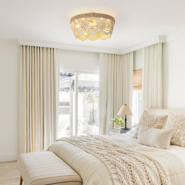 Modern Bohemian Smart Ceiling Fan 20” with Remote and Decorative Beads