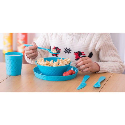 24 Piece Kids Dinnerware Set Plastic Plates Bowls Cups Cutlery Set