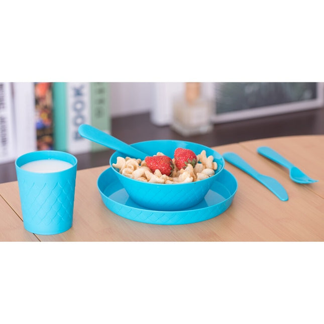 24 Piece Kids Dinnerware Set Plastic Plates Bowls Cups Cutlery Set
