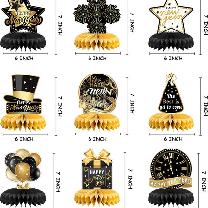 9-Piece 2026 NYE Honeycomb Centerpieces – 3D New Year Party Table Decor