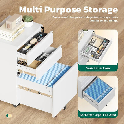 3 Drawer Mobile Office Filing Cabinet Fully Assembled Metal File Cabinet with Wheels