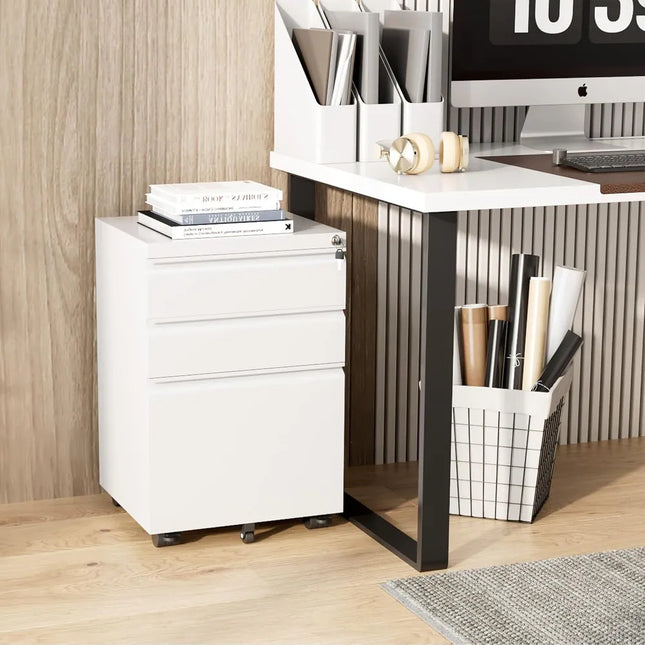 3 Drawer Mobile Office Filing Cabinet Metal with Wheels Fully Assembled