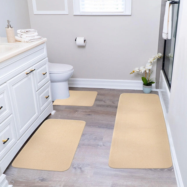 3 Piece Non-Slip Bathroom Rugs Set Beige Comfortable Bath Floor Mats