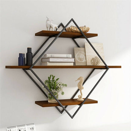 3 Piece Diamond Wood Floating Shelf Set, 20 Inch Height for Wall Decor